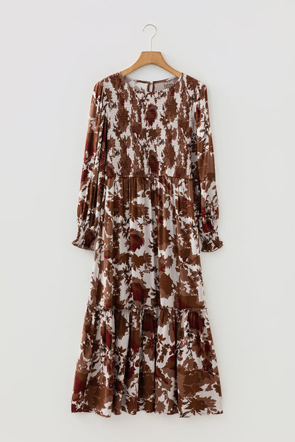 Featherweight Floral Long Sleeve Smocked Bodice Maxi Dress