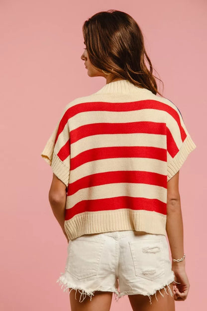Star Patches American Flag Sleeveless Knit Sweater — Patriotic Festive Cozy Statement Style - Sweaters