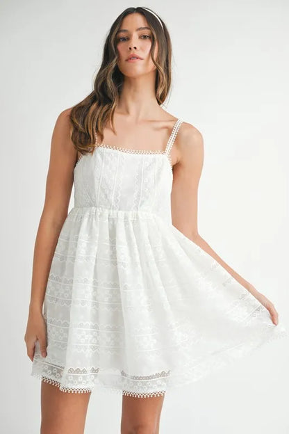 Eyelet Lace Babydoll Mini Cami Dress – Off White outfit idea for women | Ro + Ivy