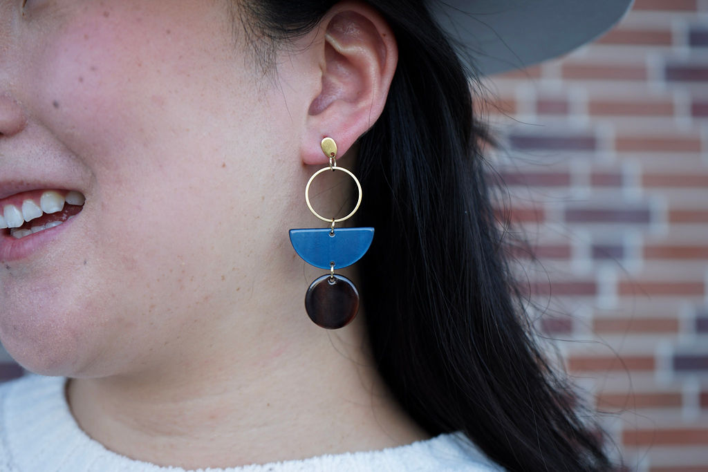 Navy & Mahogany Multicolor Quirky Dangle Earrings — Playful Personality Statement Everyday Style - Earrings