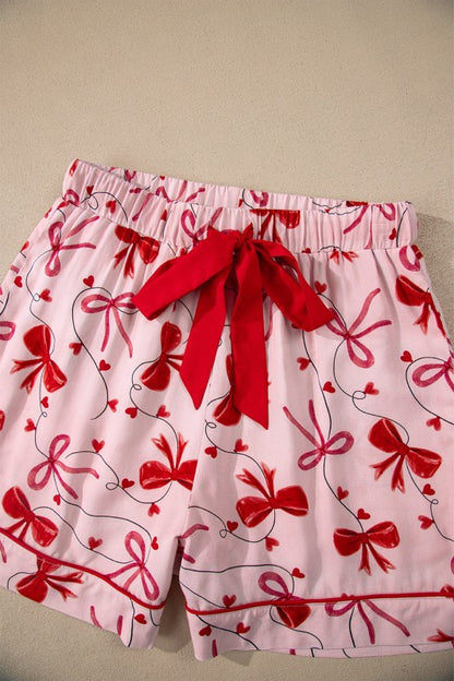 Red Bow Long-Sleeve Pajama Top & Shorts Set | Trendy Pajamas Outfit Idea for Women by Ro + Ivy | Elevated Basics, Modern Comfort & Style