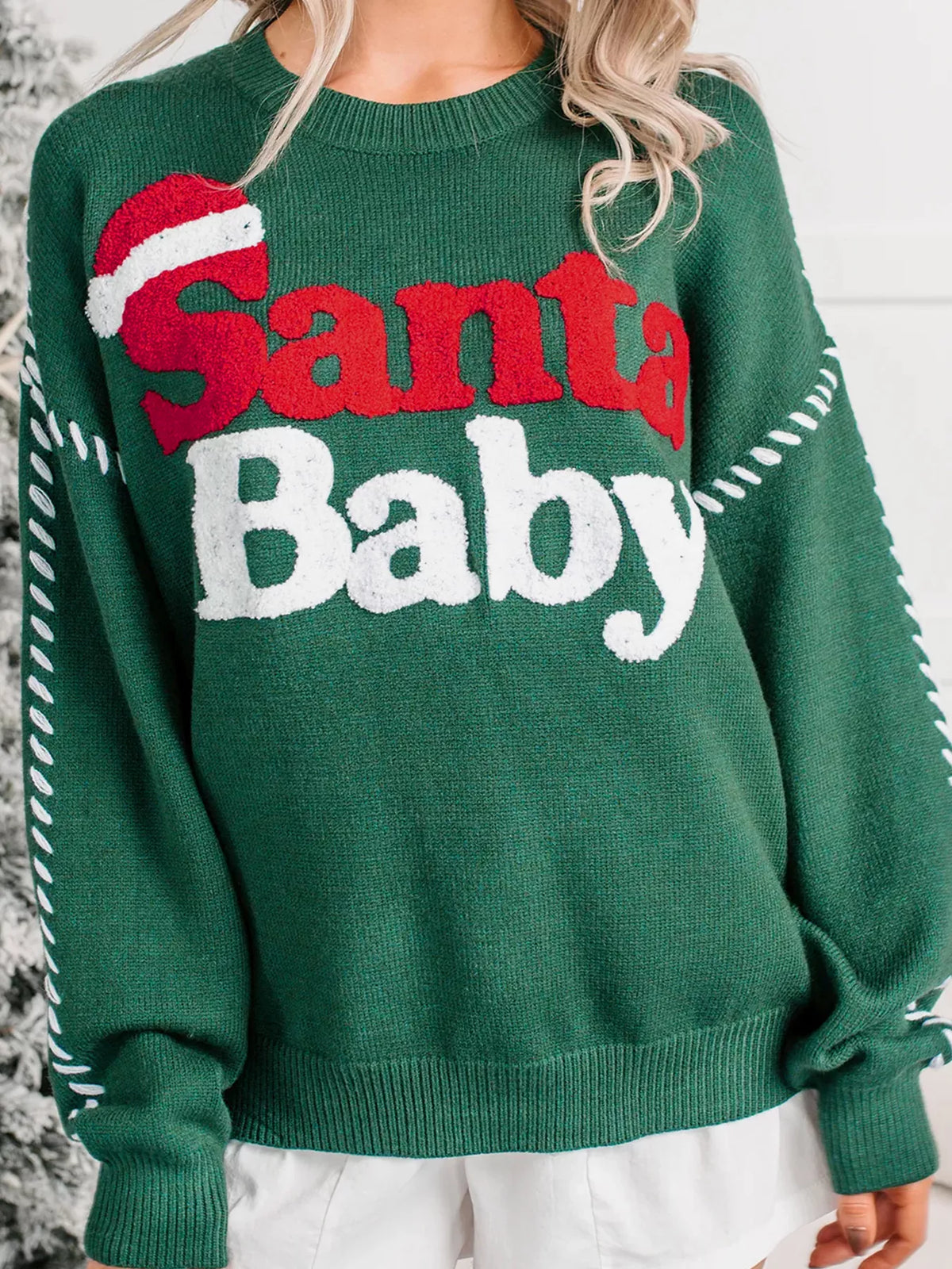 Santa Baby Embroidered Christmas Pullover Sweater