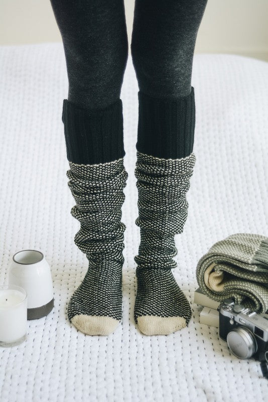 Black Default Long Knit Knee High Lounge Socks Trendy Socks Outfit Idea for Women | Ro + Ivy