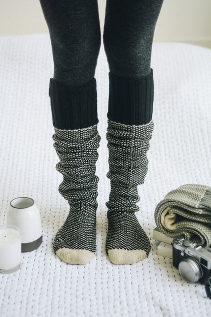 Black Default Long Knit Knee High Lounge Socks Trendy Socks Outfit Idea for Women | Ro + Ivy