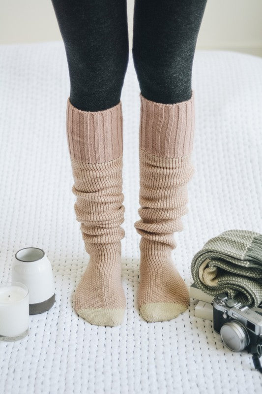 Pink Default Long Knit Knee High Lounge Socks Trendy Socks Outfit Idea for Women | Ro + Ivy