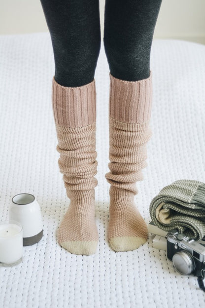 Pink Default Long Knit Knee High Lounge Socks Trendy Socks Outfit Idea for Women | Ro + Ivy