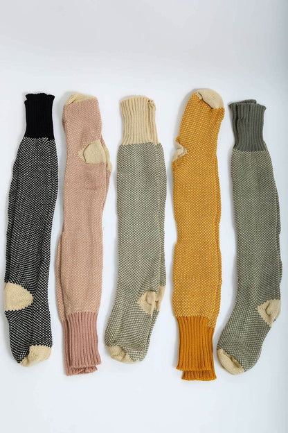 Long Knit Knee High Lounge Socks Trendy Socks Outfit Idea for Women | Ro + Ivy