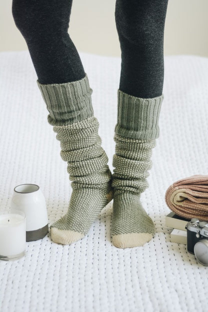 Long Knit Knee High Lounge Socks Trendy Socks Outfit Idea for Women | Ro + Ivy