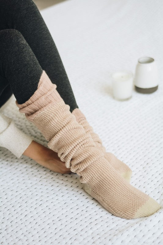 Long Knit Knee High Lounge Socks Trendy Socks Outfit Idea for Women | Ro + Ivy