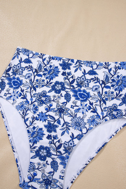 Swimwear High-Waisted Two-Piece Bikini Floral Print Keyhole — Chic Beach Style - Swimwear/Bikinis