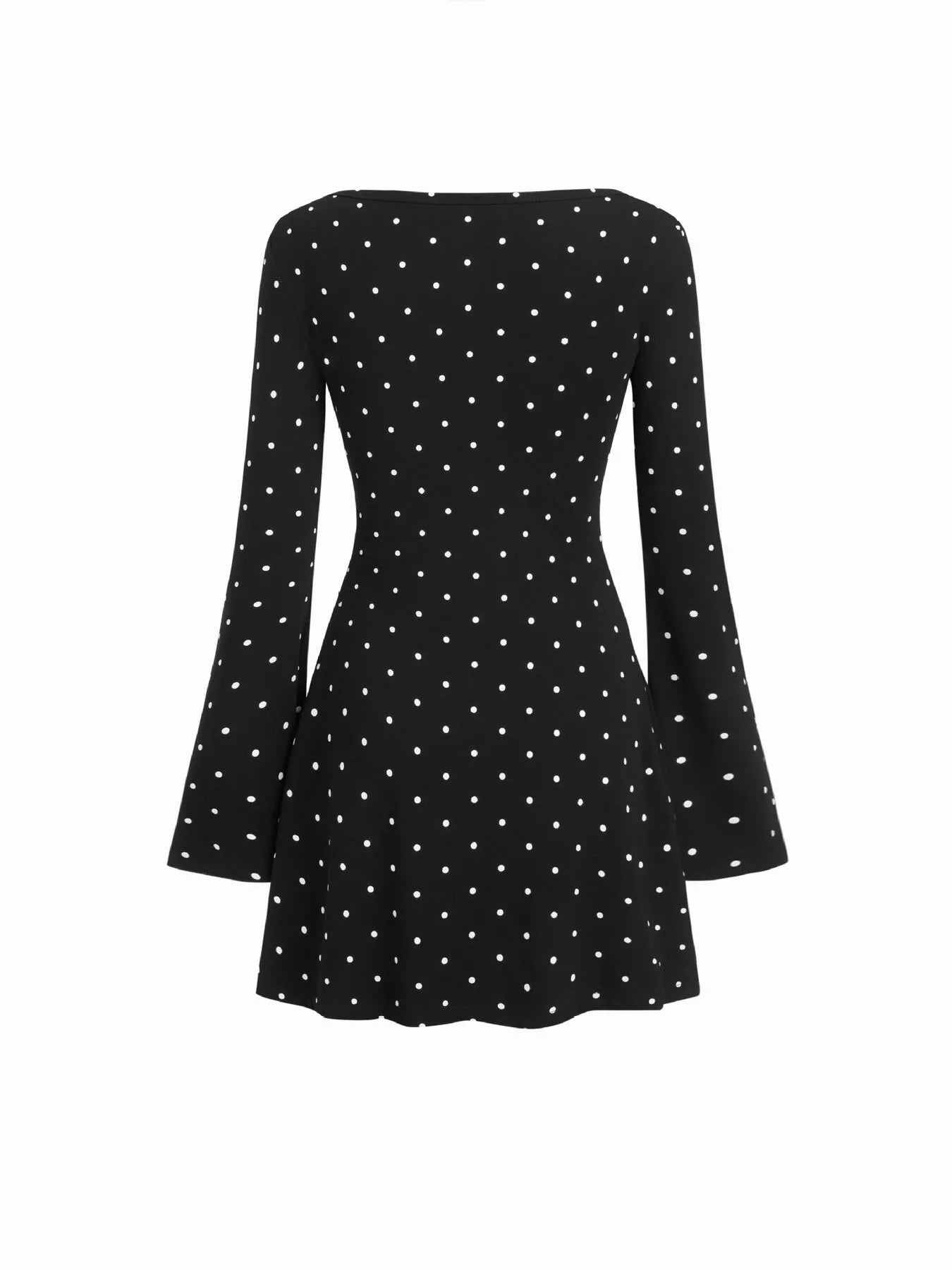 Polka Dot Boat Neck Flare Sleeves Mini Dress