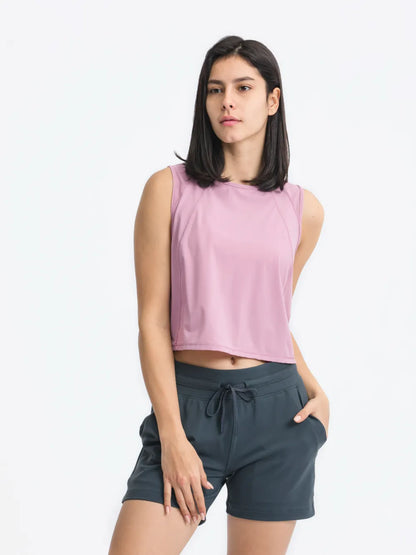 Open Back Slit Round Neck Activewear Tank Top