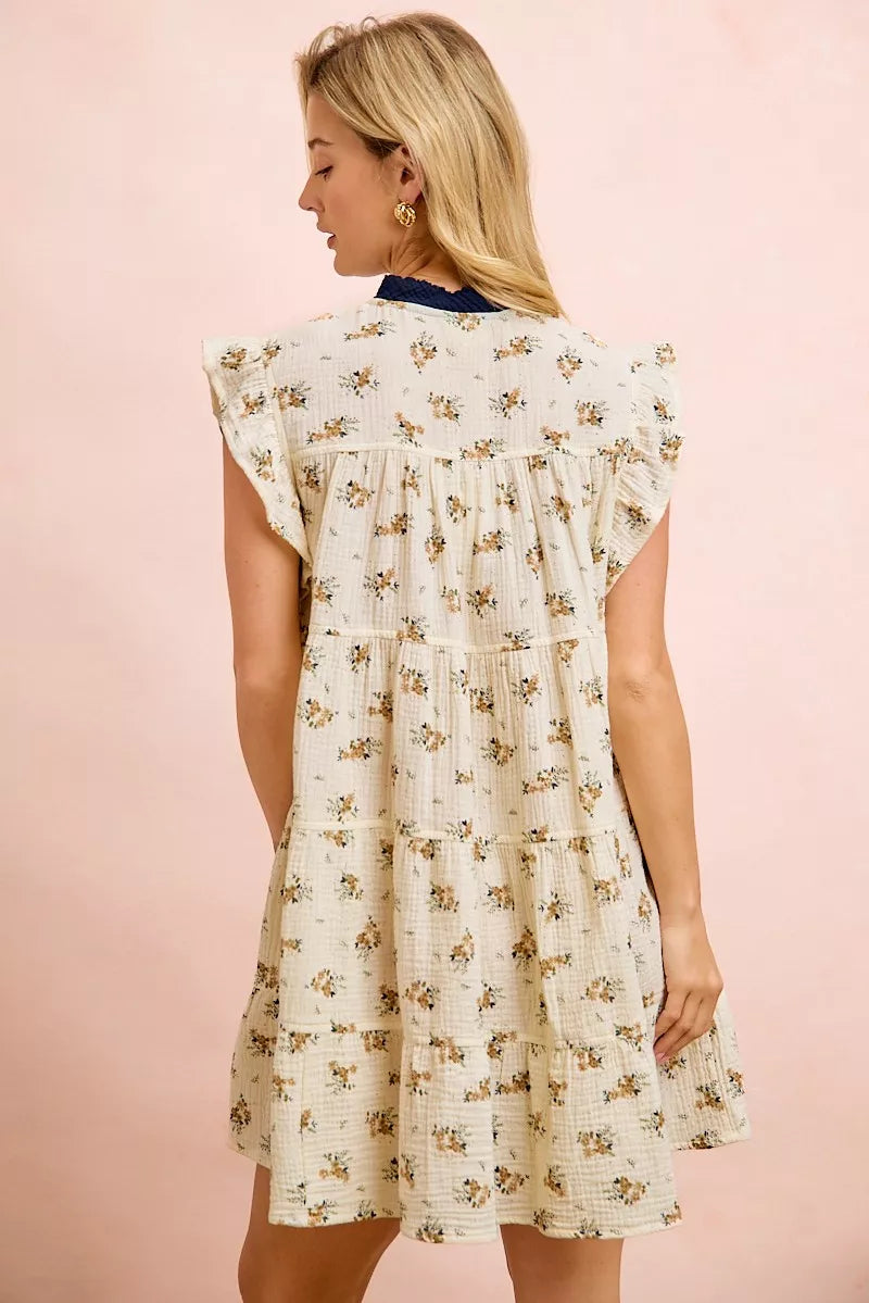 Women's Floral Tiered Ruffle Front Tie Mini Dress - Mini Dresses