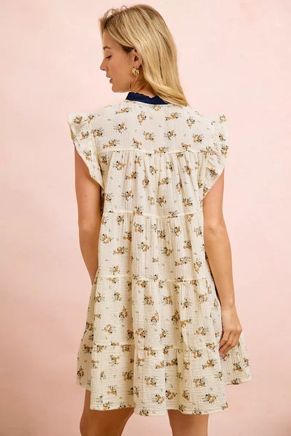 Women's Floral Tiered Ruffle Front Tie Mini Dress - Mini Dresses