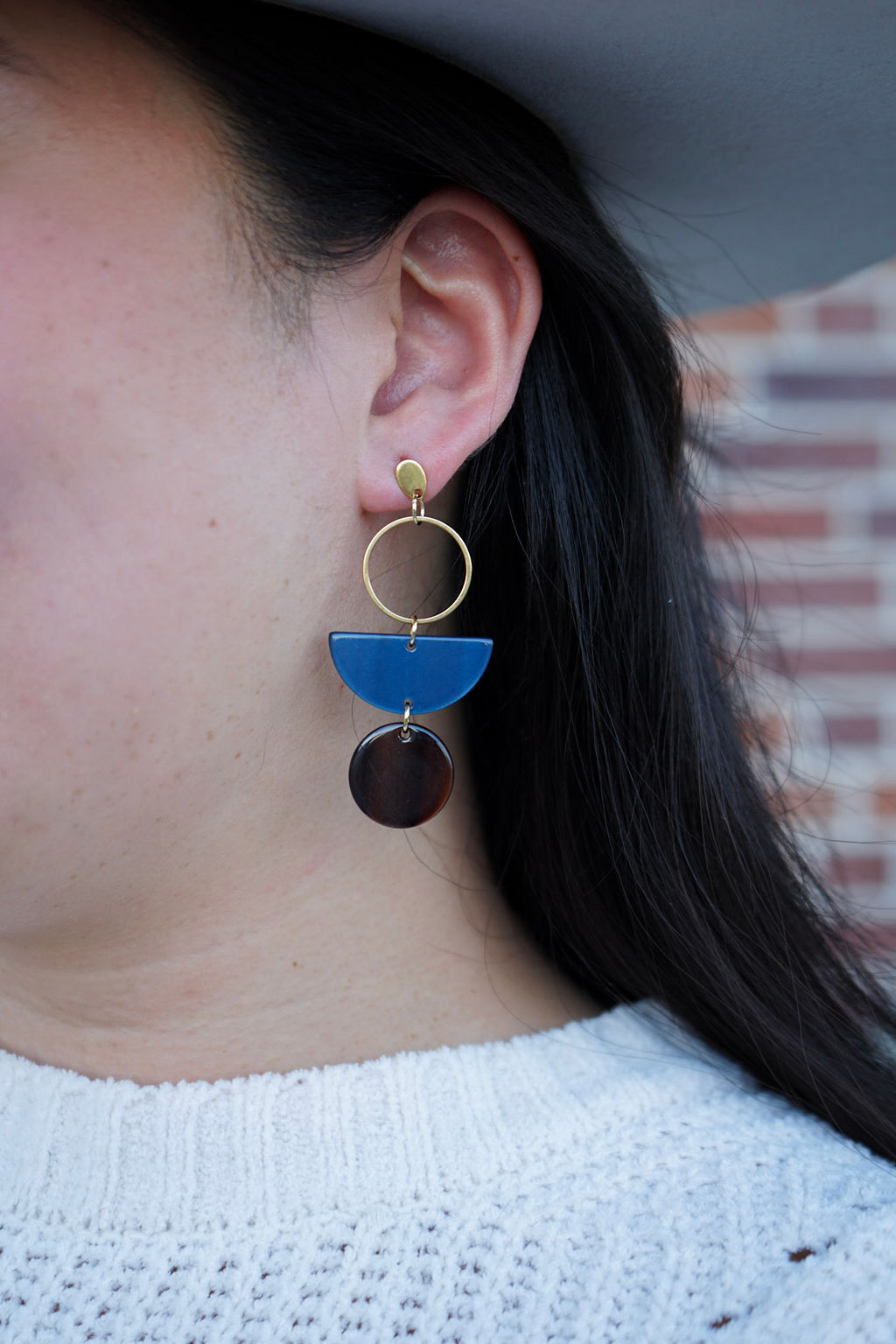 Navy & Mahogany Multicolor Quirky Dangle Earrings — Playful Personality Statement Everyday Style - Earrings