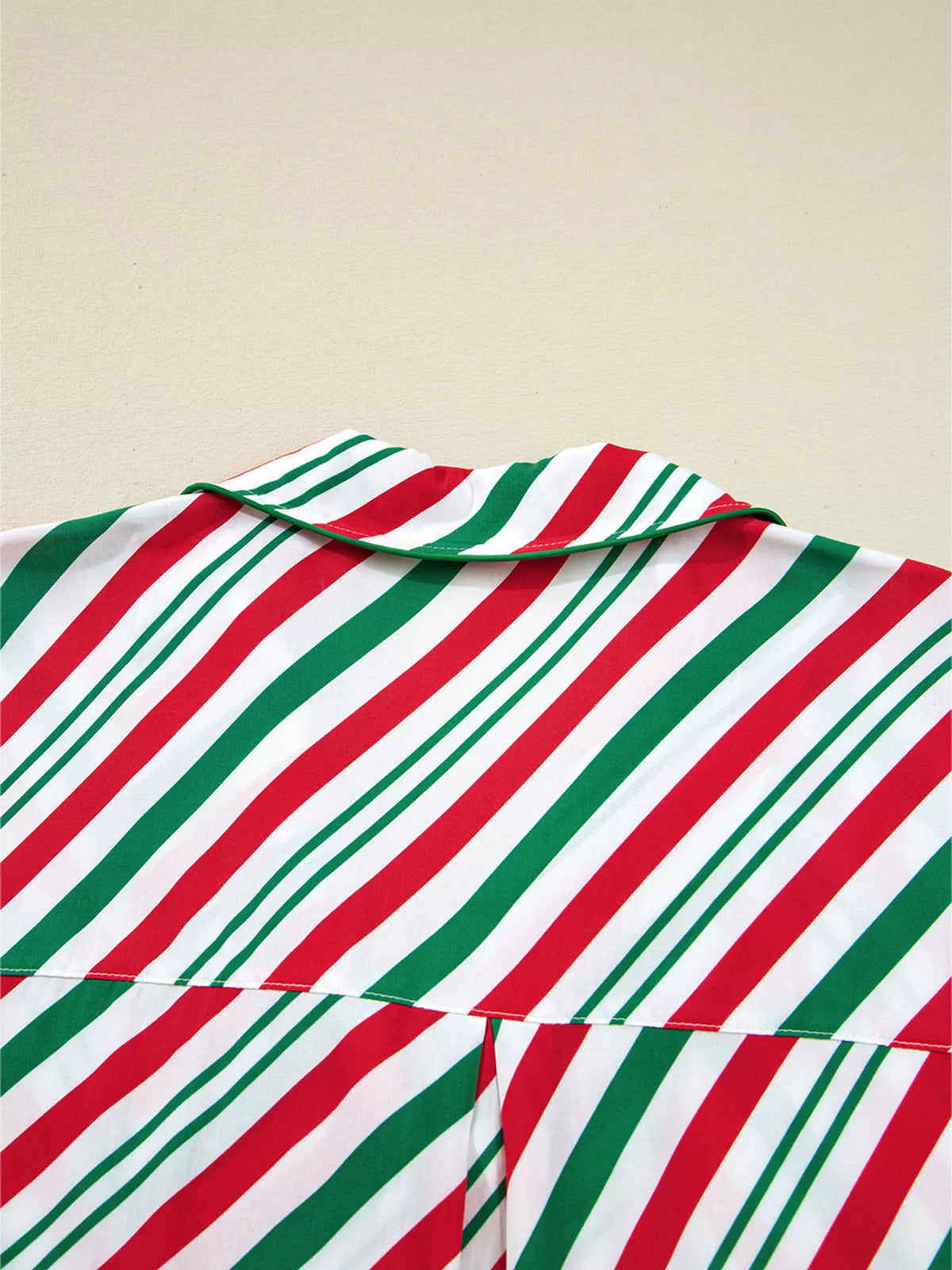 Striped Christmas Pajama Set with Velvet Ribbon Knots and Button-Front Top