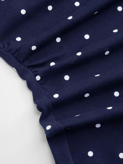 Polka Dot Boat Neck Flare Sleeves Mini Dress