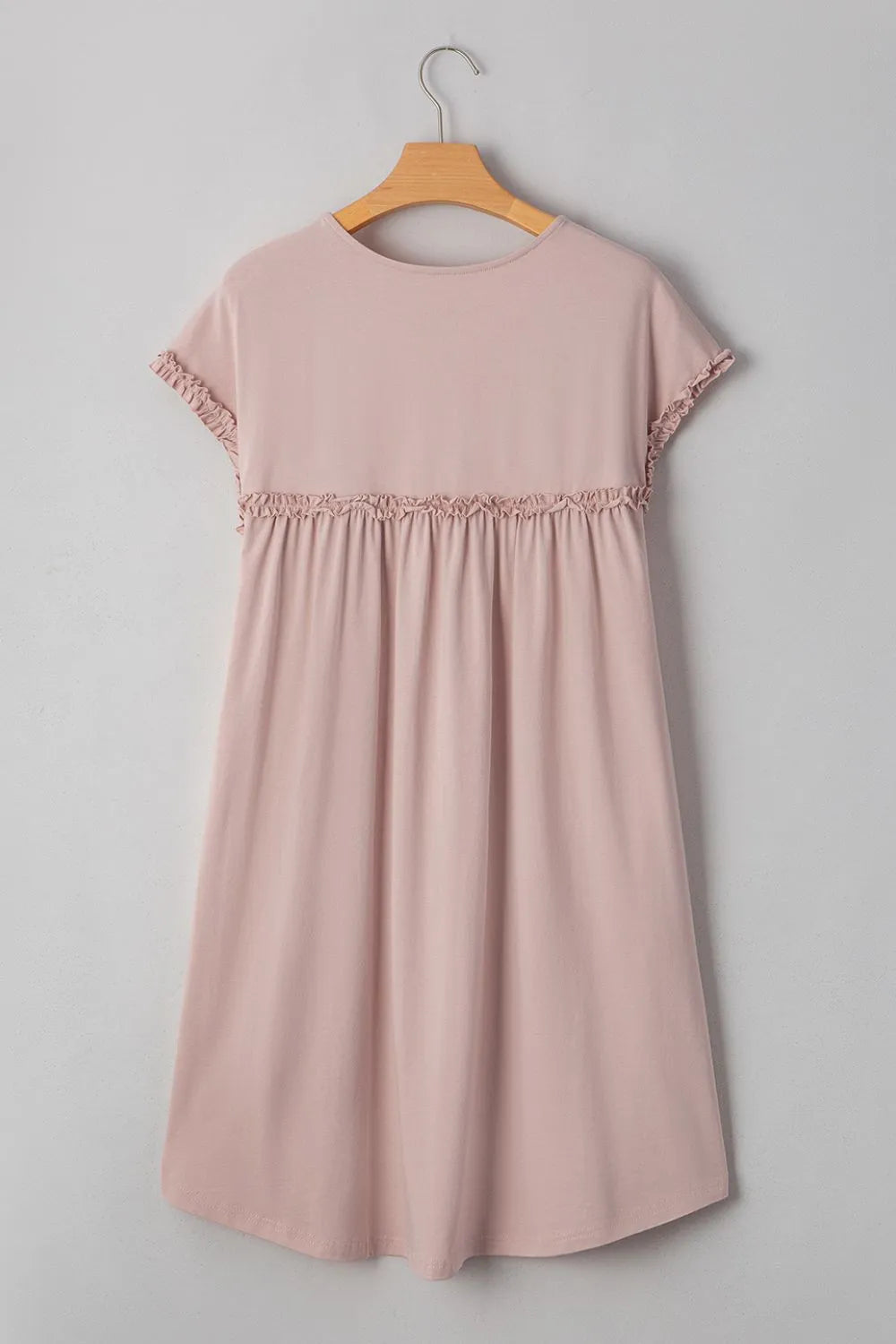 Frilled Trim Crew Neck Short Sleeve Loose Mini Dress - Mini Dresses