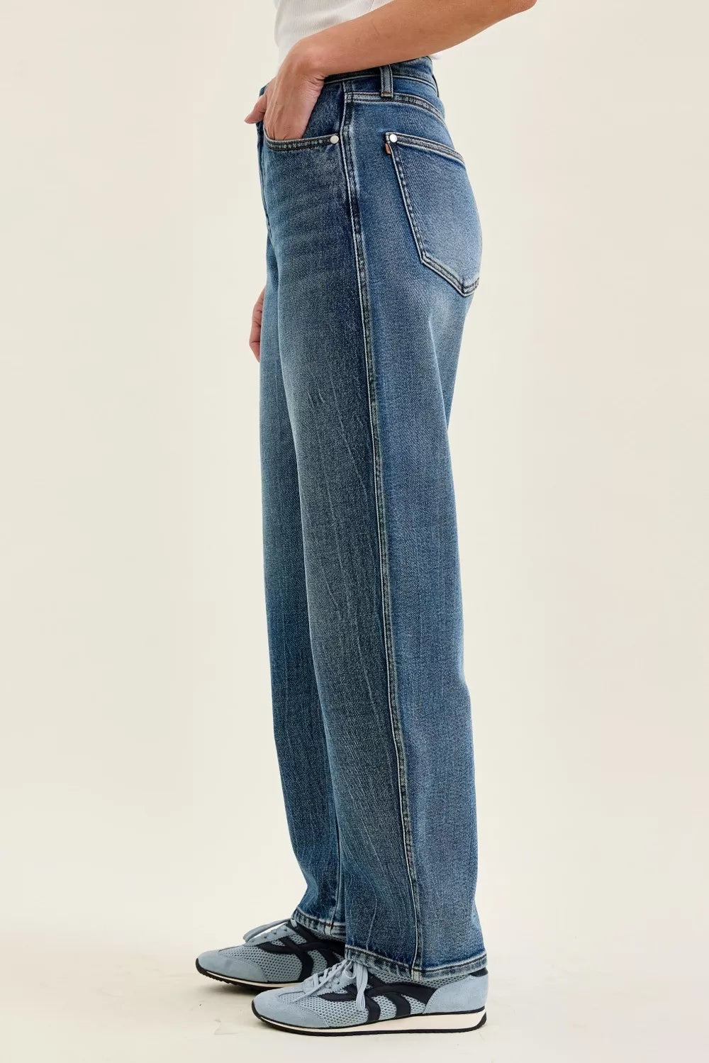 Women's High Waist Wide Leg Arc Jeans, Weathered Wash - Jeans