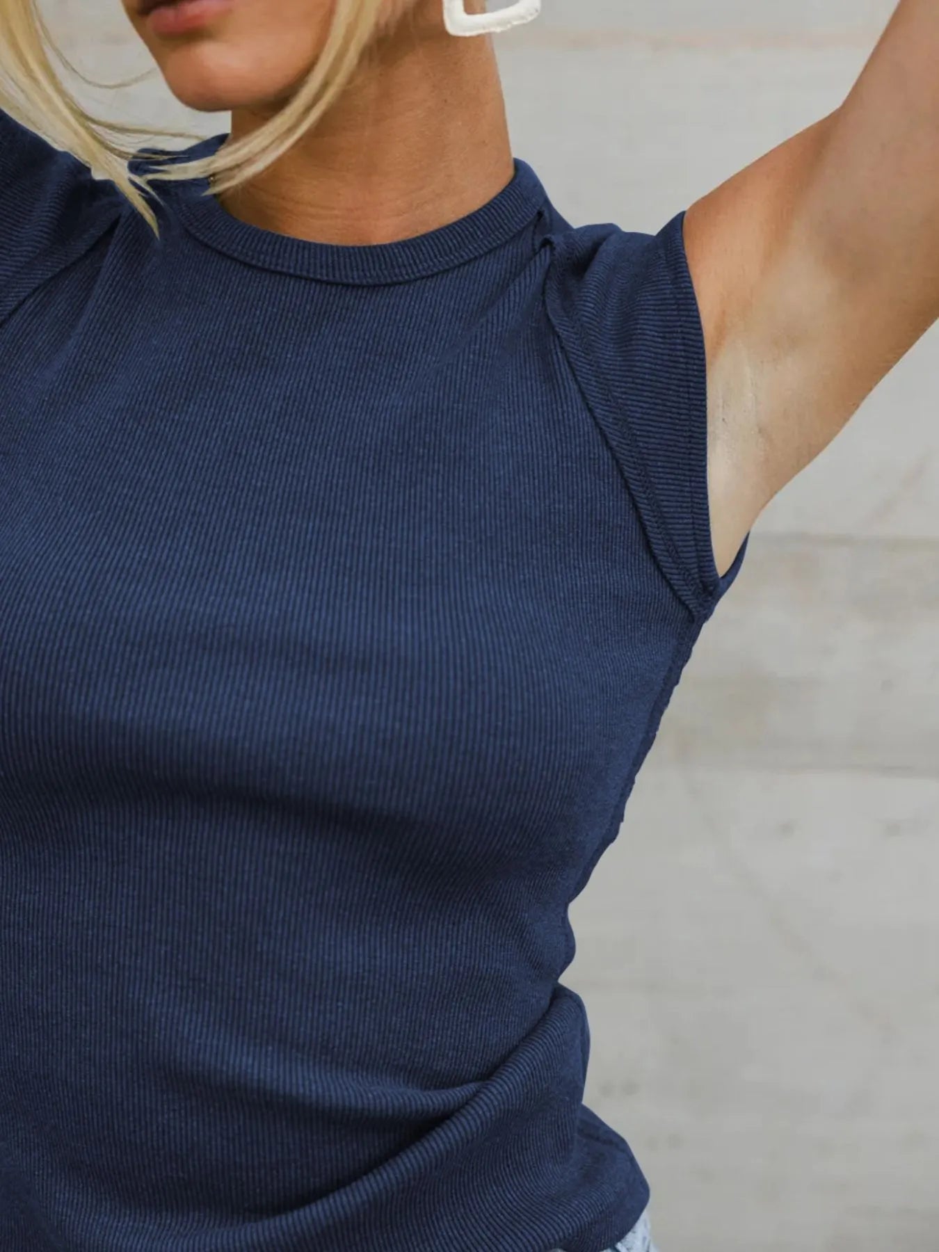 Solid Color Round Neck Top - Tops