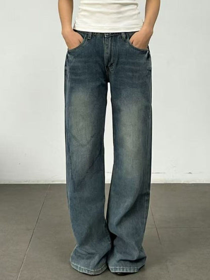 Vintage Wash Wide Leg Jeans - Jeans