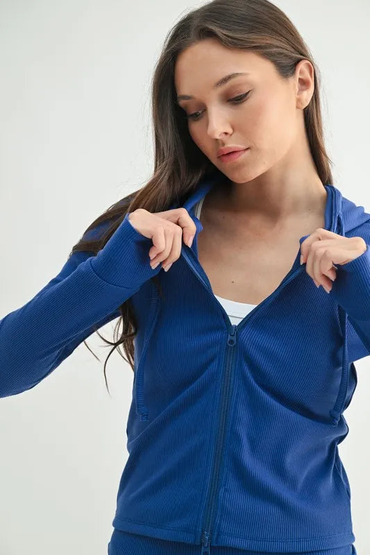 Ribbed Long Sleeve Active Hoodie - Active Hoodies