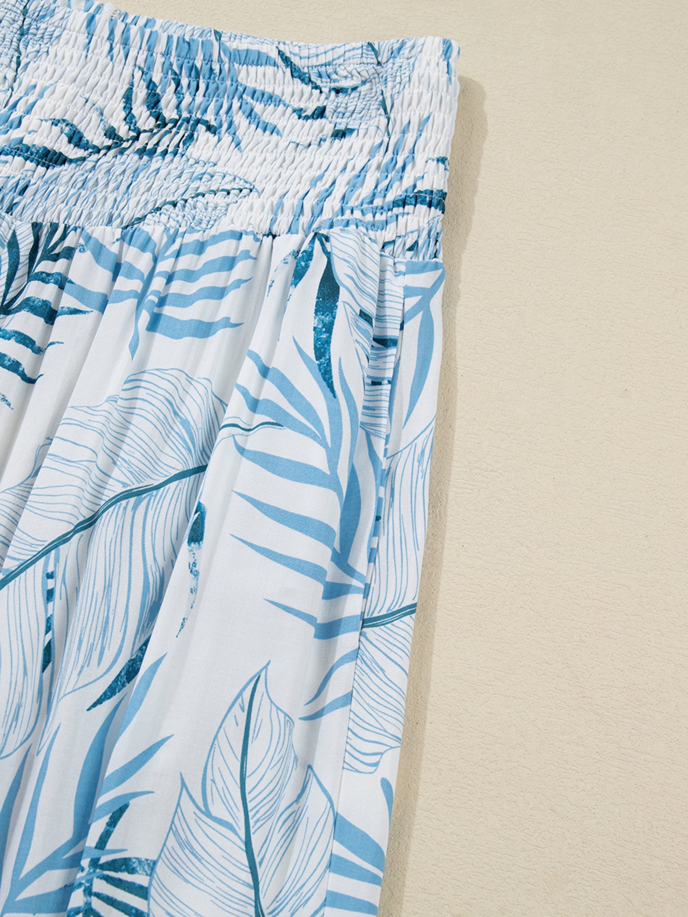 Women's Tropical Print Shirred Waistband Wide Leg Pants - Pants