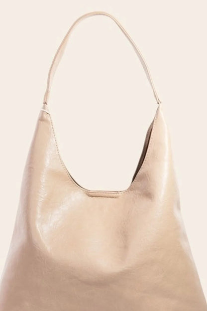 Faux Leather Tote Bag in Taupe – outfit idea for women | Ro + Ivy