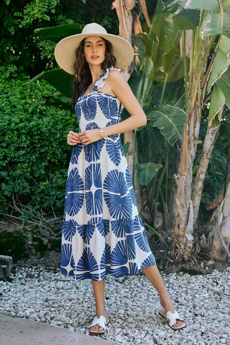 Women's Abstract Print Smocked Tiered Midi Dress - Midi Dresses
