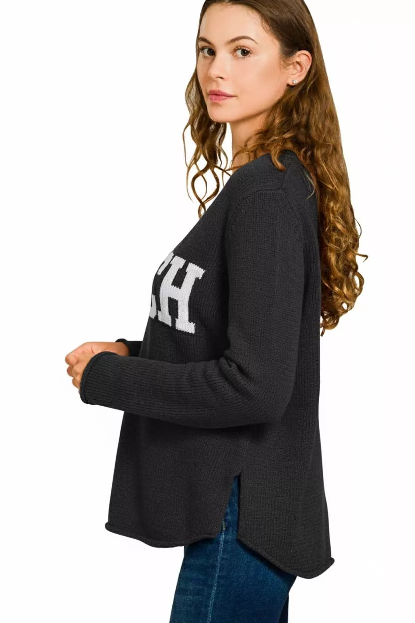 Beach V Neck Long Sleeve Sweater in Black | Trendy Sweaters Outfit Idea for Women by Ro + Ivy | Elevated Basics, Modern Comfort & Style