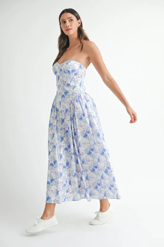 Sweetheart Neckline Floral Printed Midi Dress – outfit idea for women | Ro + Ivy