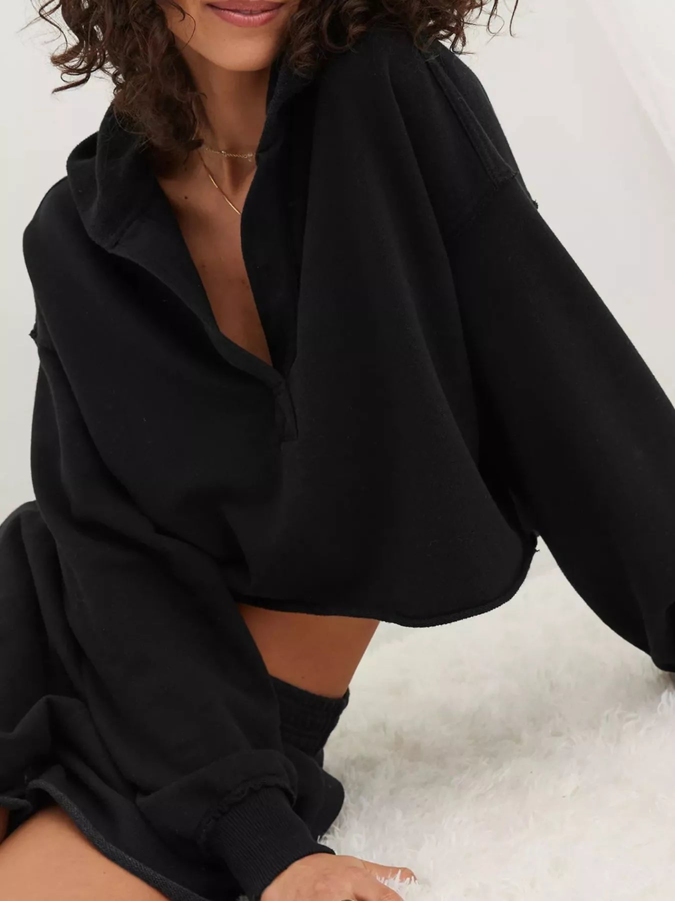 Exposed Seam Dropped Shoulder Hoodie - Pullover Hoodies