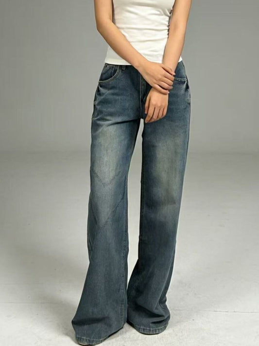 Vintage Wash Wide Leg Jeans - Dark Jeans