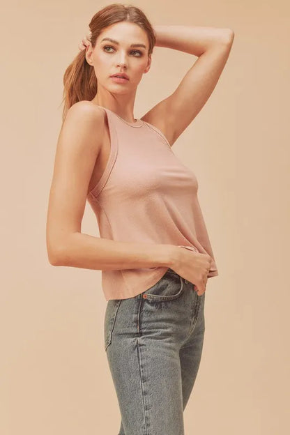 Lightweight Ribbed Tank Top in Apricot | Trendy Tops Outfit Idea for Women by Ro + Ivy | Elevated Basics, Modern Comfort & Style
