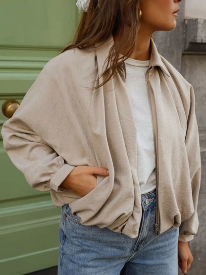 Relaxed Fit Zip Up Collared Jacket Off-white