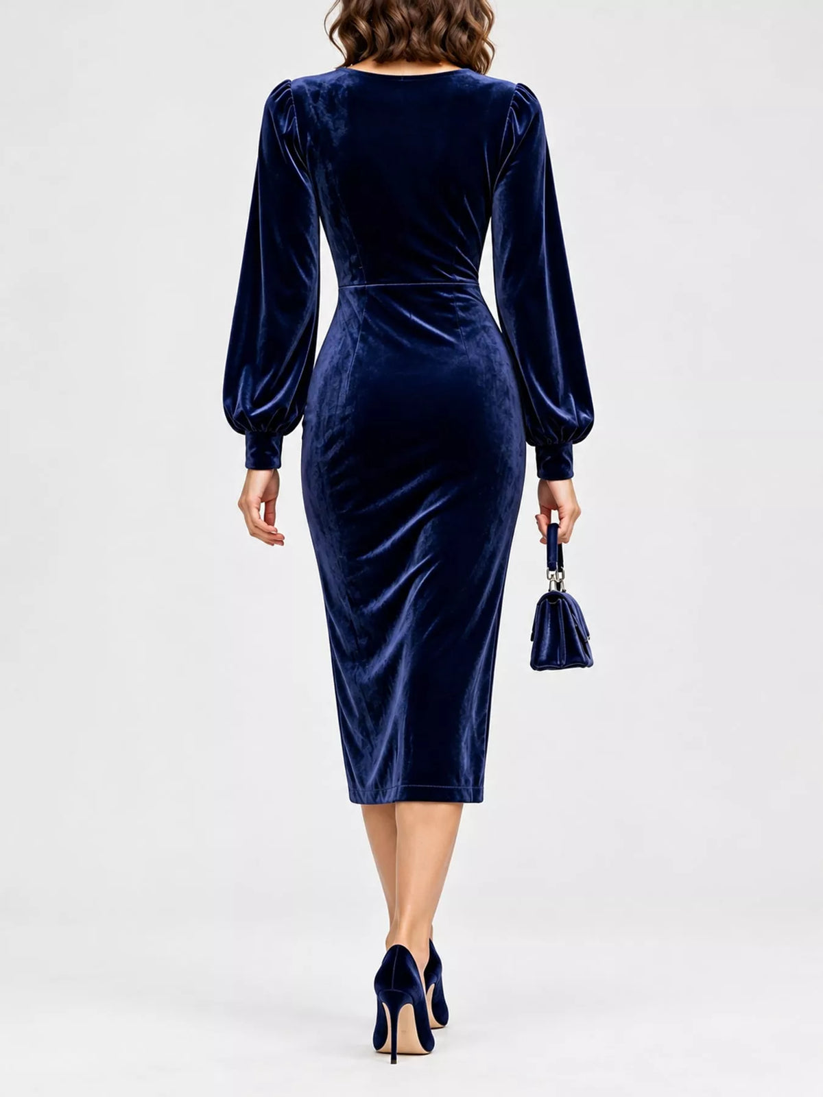 Long-Sleeve Velvet Wrap Dress with Ruched Bodycon Fit