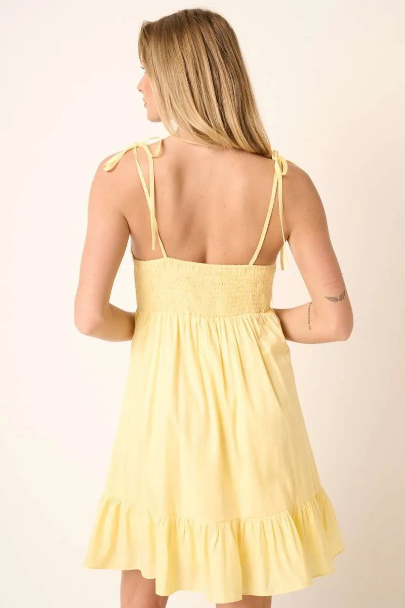 Ruched Spaghetti Strap Cotton Mini Dress - Mini Dresses