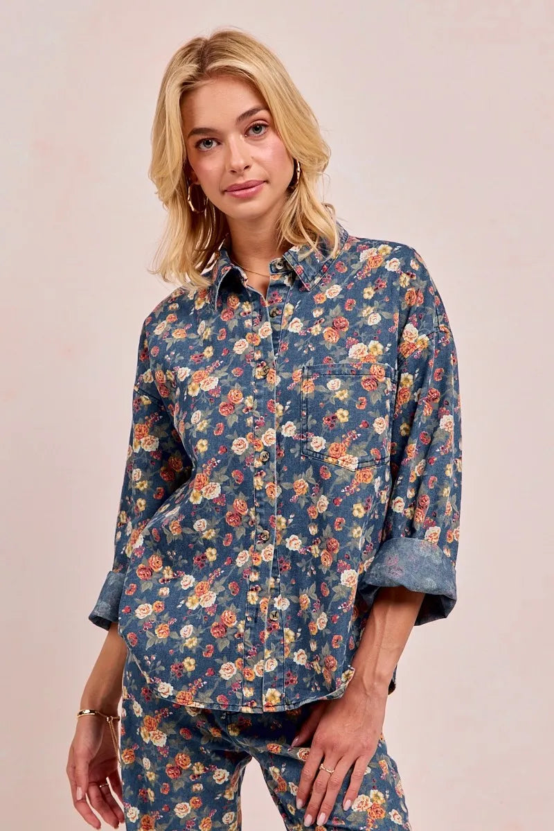 Lightweight Floral Print Button Up Long Sleeve Shirt | Trendy Shirts Outfit Idea for Women by Ro + Ivy | Elevated Basics, Modern Comfort & Style