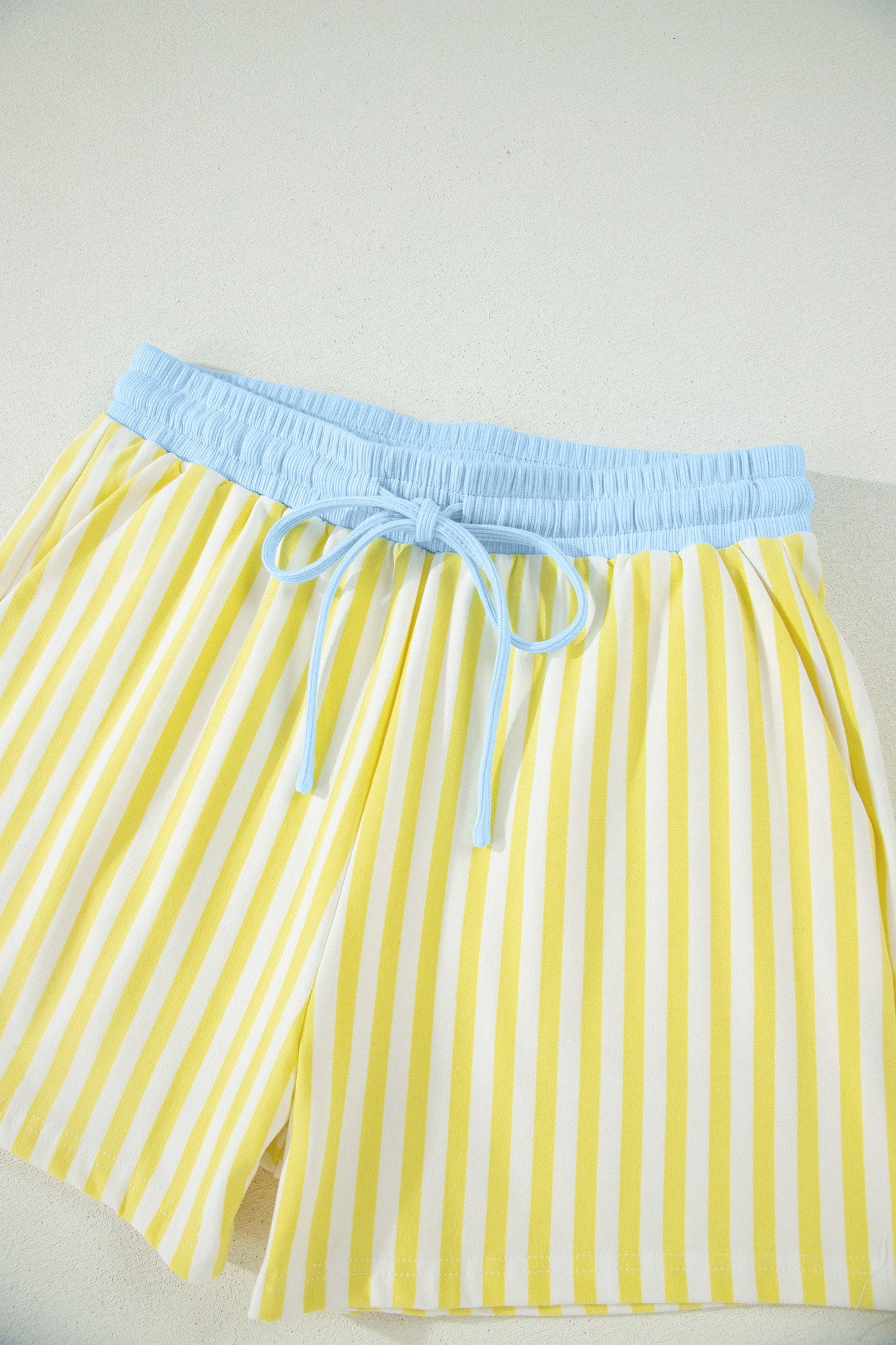 Striped Colorblock V-Neck Tee & Drawstring Shorts Two-Piece Set — Laid-Back Casual Style - Two Piece Sets/Short Sets