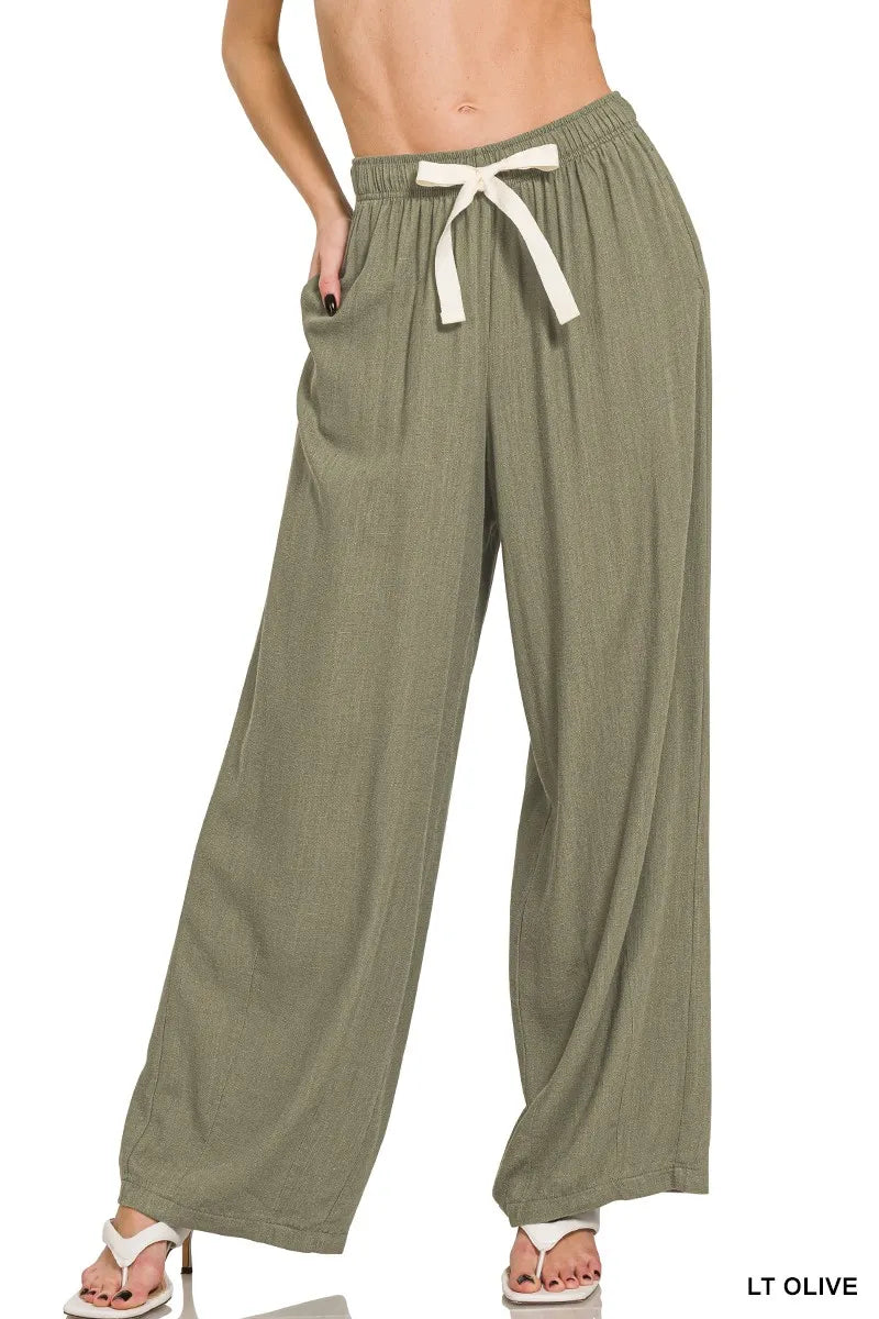 Linen Drawstring Pants in Olive – LT OLIVE outfit idea for women | Ro + Ivy
