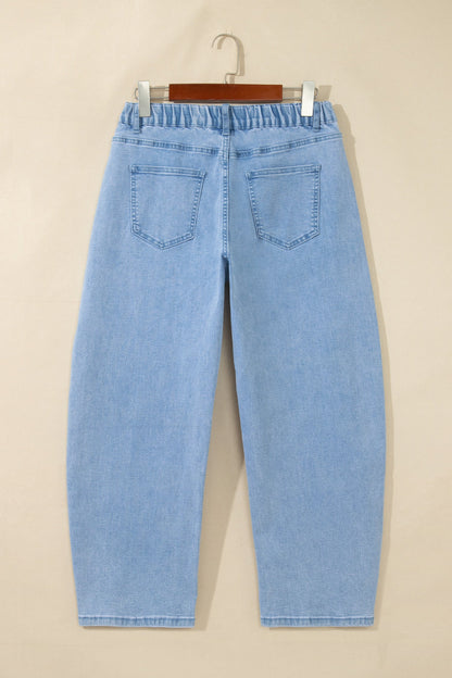 Square Patch Pocket Ankle Length Barrel Jeans