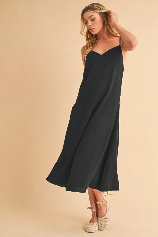 Side Button Cami Midi Dress – outfit idea for women | Ro + Ivy