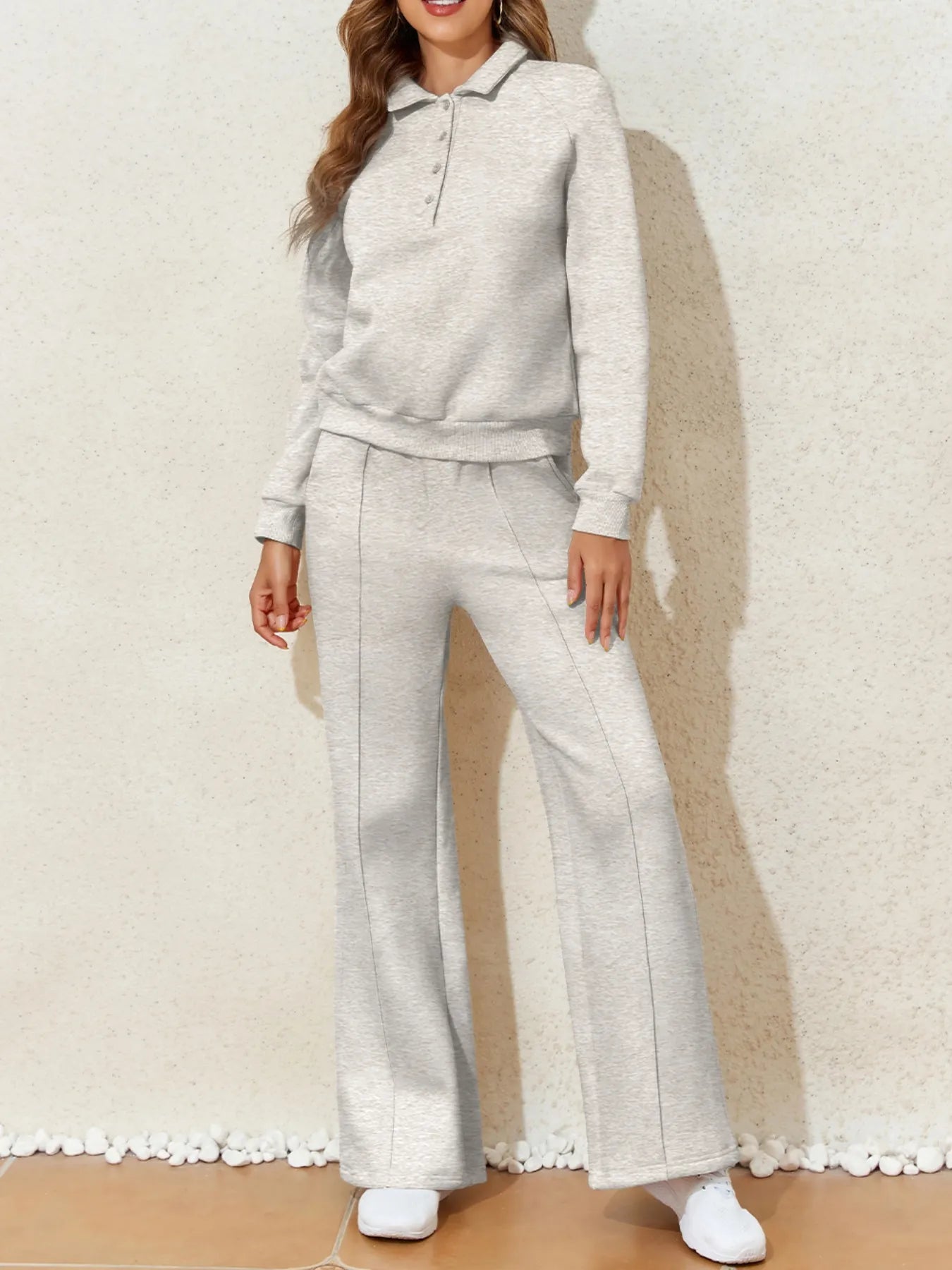 Women's Collared Sweatshirt and High Waist Pants Active Set - Activewear Sets
