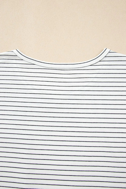 Stripe Short Sleeve Crew Neck Casual Tee With Chest Pocket - Shirts