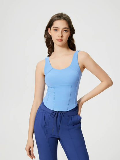 Round Neck Wide Strap Activewear Tank Top Light Blue