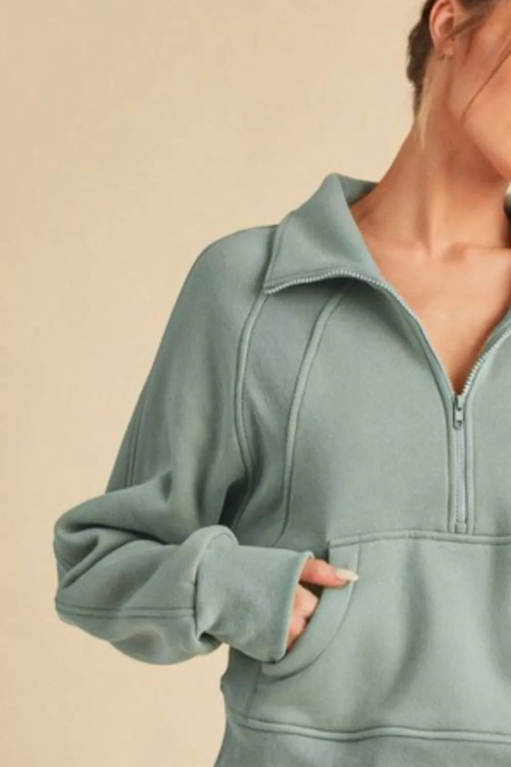 Half-Zip Raglan Sleeve Kangaroo Pocket Sweatshirt in Pale Blue - Sweatshirts