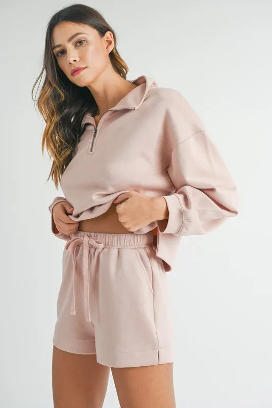 Half Zip Sweatshirt and Shorts Set - Loungewear Sets