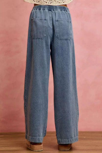 Women's Ruffle Front Mid Rise Wide Leg Jeans - Jeans