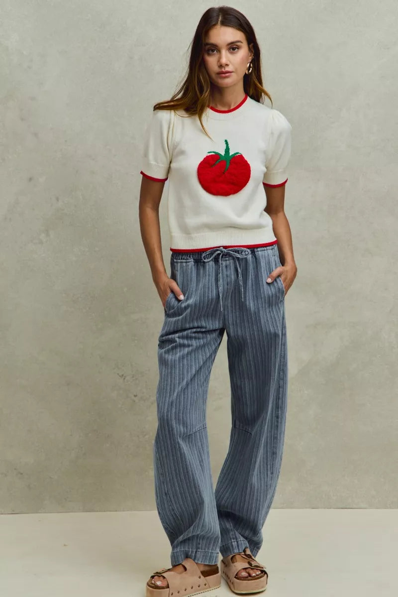 Stripe Denim Barrel Jeans Drawstring Waistband | Trendy Jeans Outfit Idea for Women by Ro + Ivy | Elevated Basics, Modern Comfort & Style