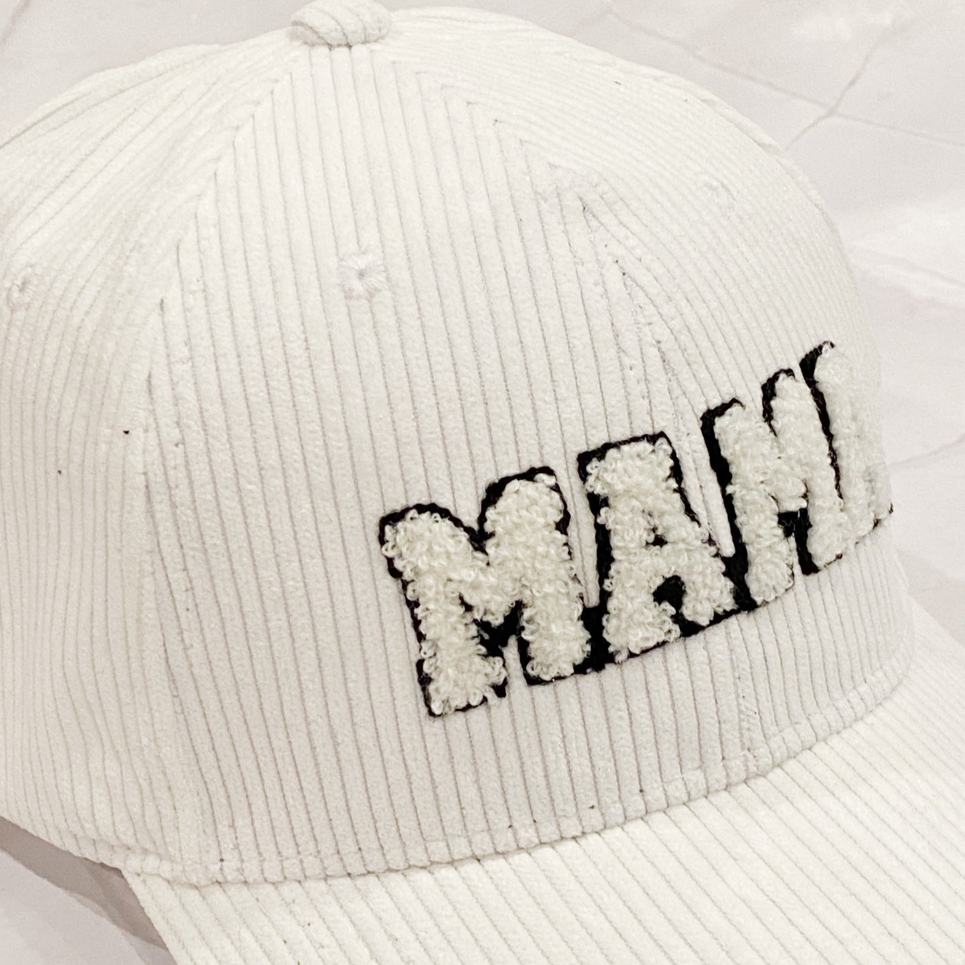 Corduroy MAMA Baseball Cap — Fuzzy Patch Letter Curved Brim Adjustable Fit - Baseball Caps
